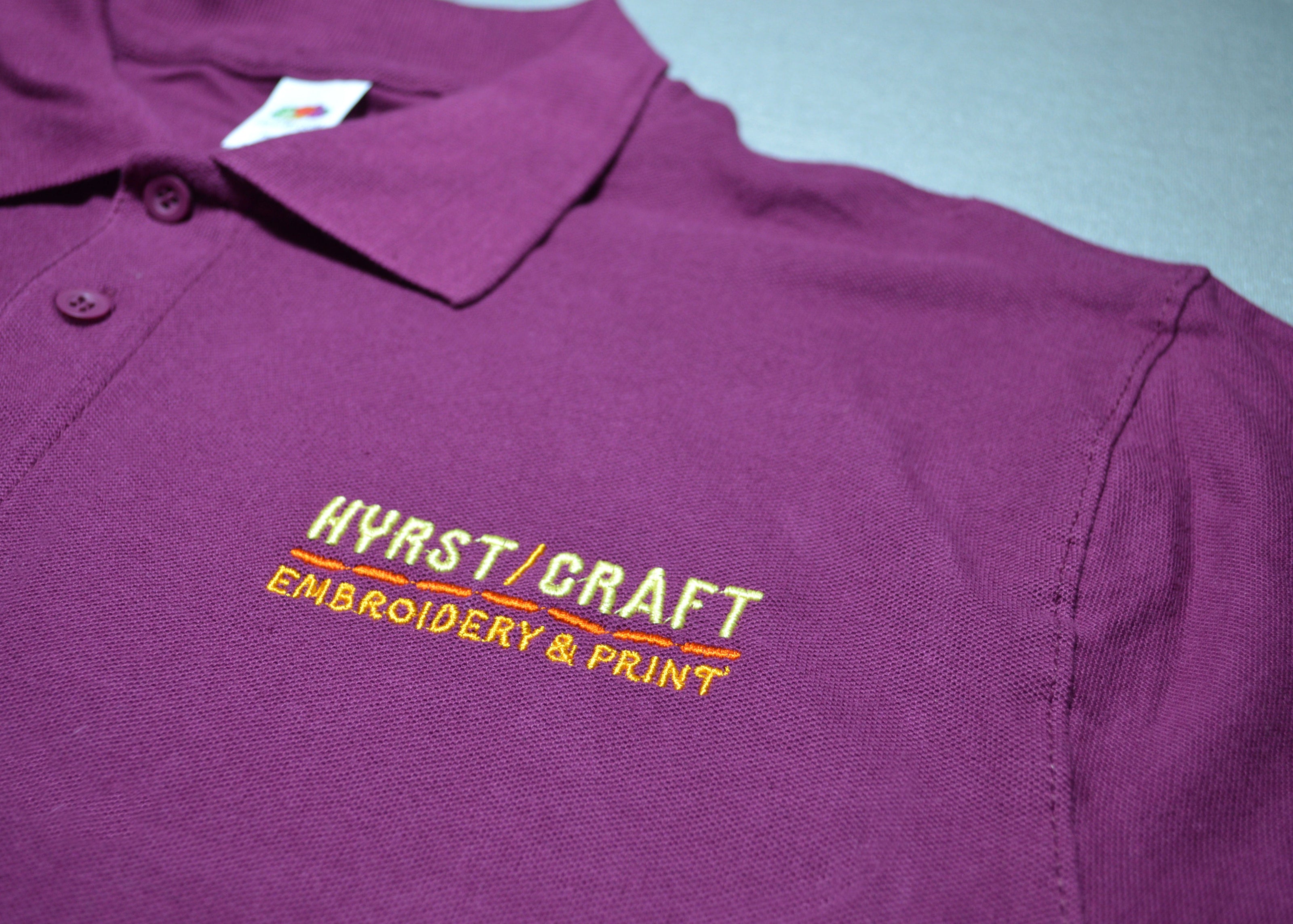 Burgundy Polo Shirt With 'Hyrstcraft Embroidery & Print' logo