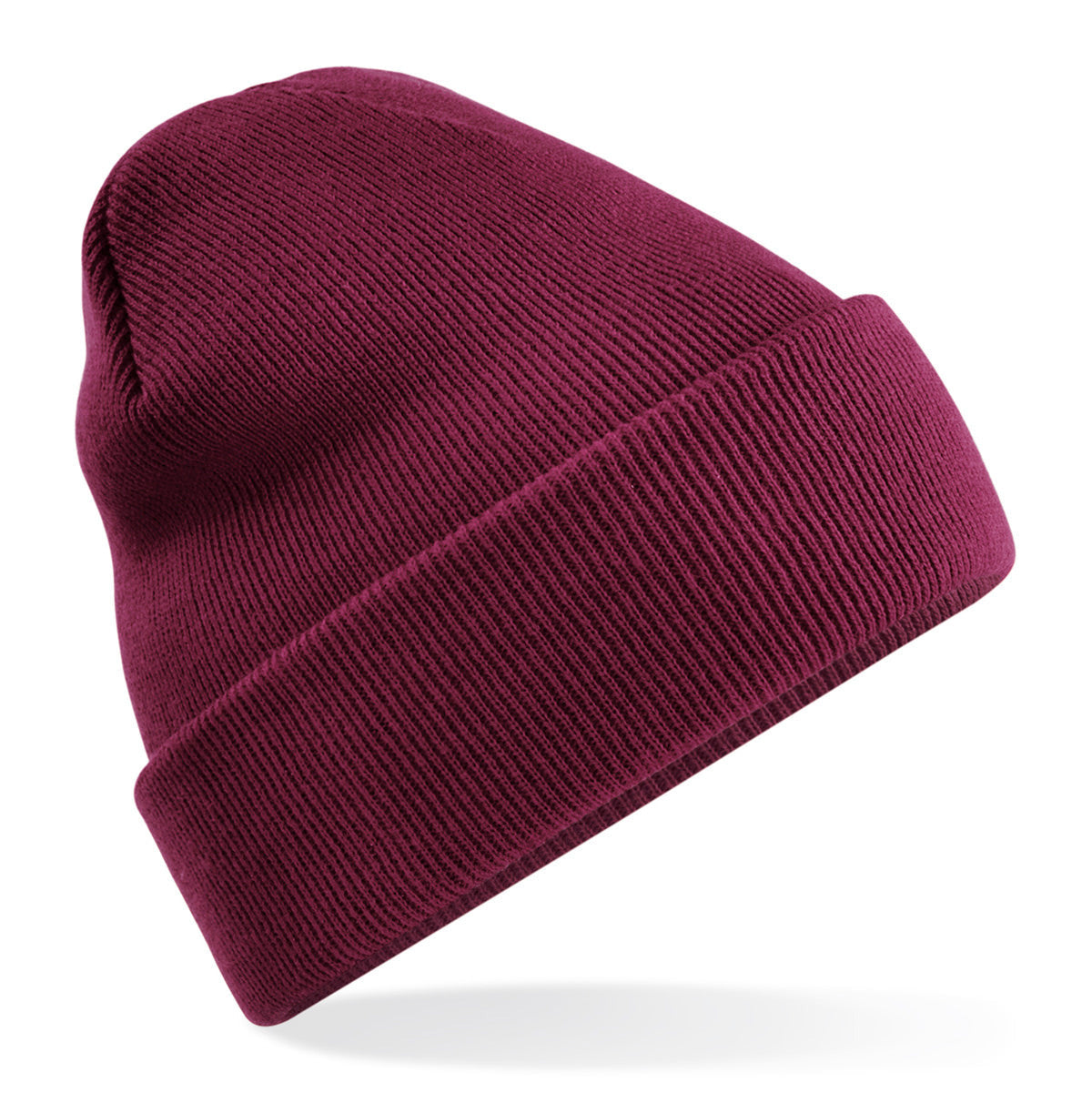 Maroon beanie hat on a white background